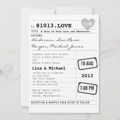 Modern Library Card Wedding Invitation