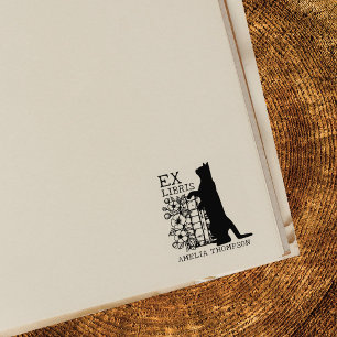 Modern Library Cat, Bookplate Rubber Stamp