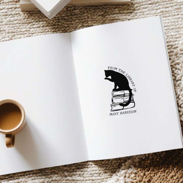 Modern Library Cat Bookplate  Rubber Stamp (Creator Uploaded)