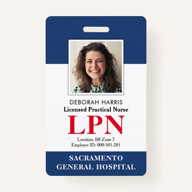 Modern Licensed Practical Nurse Photo ID Badge (Front)