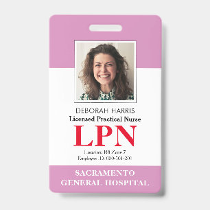 Modern Licensed Practical Nurse Photo ID Badge