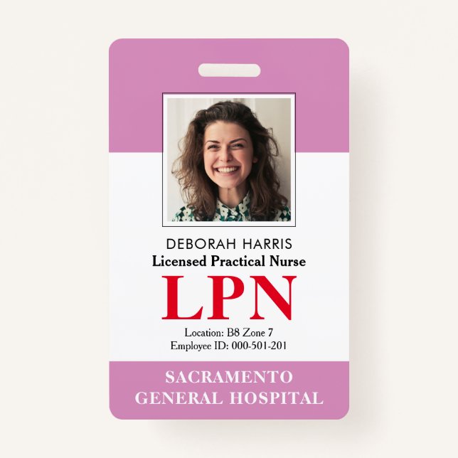 Modern Licensed Practical Nurse Photo ID Badge (Front)