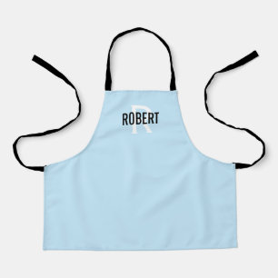 Modern liegt bluel black monogram boy name apron