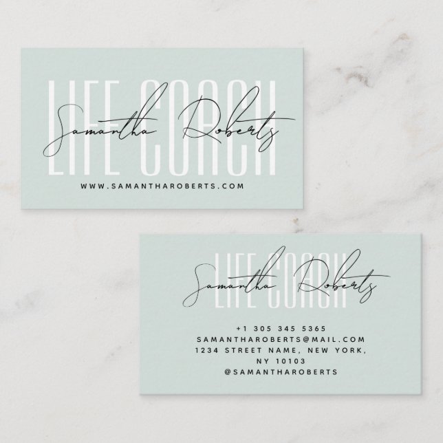 Modern life coach typography script blue business card (Front/Back)