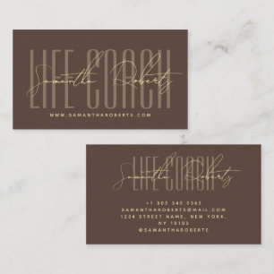 Modern life coach typography script brown business card