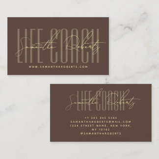 Modern life coach typography script brown business card