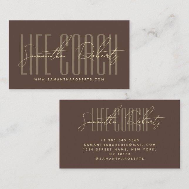 Modern life coach typography script brown business card (Front/Back)