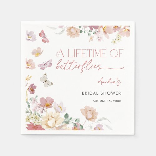 Modern Lifetime of Butterflies Pink Bridal Shower Napkins