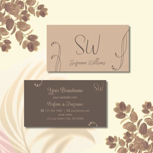 Modern Light and Dark Brown Ornate with Monogram Business Card