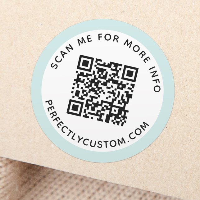 Modern light aqua blue border QR code and text Classic Round Sticker (Creator Uploaded)
