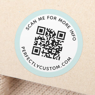Modern light aqua blue border QR code and text Classic Round Sticker