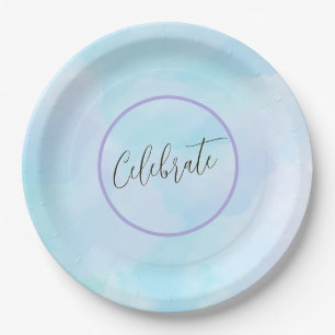 Modern Light Aqua Blue Elegant Script Celebrate Paper Plates
