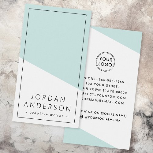 Modern light aqua blue geometric business card