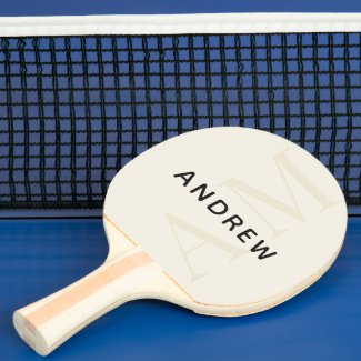 Modern Light Beige Monogram and Name Ping Pong Paddle