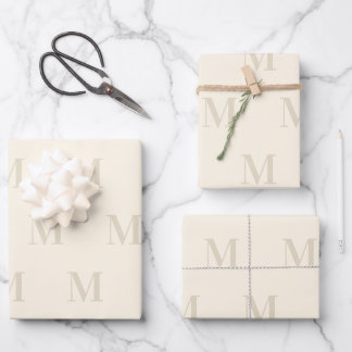 Modern Light Beige Sand Minimalist Monogram Wrapping Paper Sheets