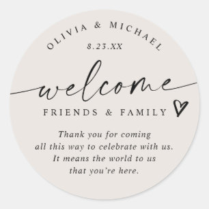 Modern Light Beige Tan Wedding Welcome Hotel Bag Classic Round Sticker