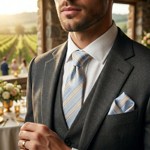 Modern Light Blue and Beige Coastal Multi-Stripe Neck Tie