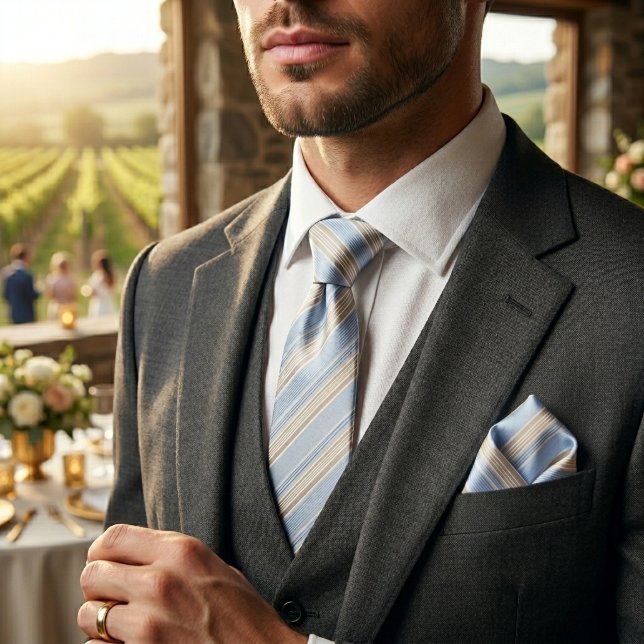 Modern Light Blue and Beige Coastal Multi-Stripe  Neck Tie (Creator Uploaded)