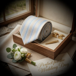 Modern Light Blue and Beige Coastal Multi-Stripe Neck Tie
