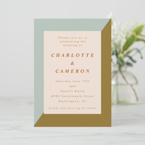 Modern Light Blue and Olive Geometric Wedding  Invitation