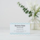Modern Light Blue and White Chevron Pattern Business Card (Standing Front)