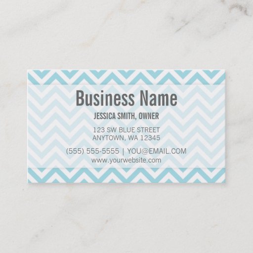 Customizable Modern Light Blue and White Chevron Pattern Business Card Template