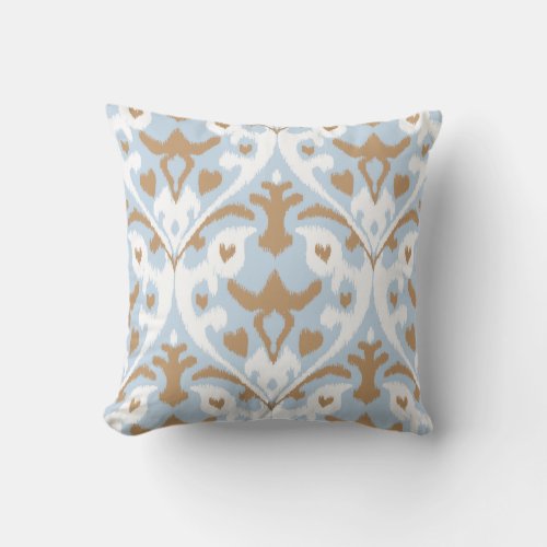 Modern light blue and white ikat tribal pattern throw pillow