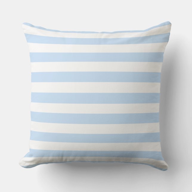 Modern light blue and white stripes pattern throw pillow (Front)