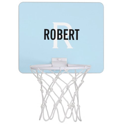 Modern light blue black white monogram men name   mini basketball hoop