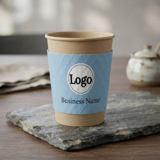 Modern Light Blue Branding Logo Business Name Coffee Cup Sleeve
