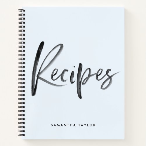 Modern Light Blue Brush Calligraphy Script Recipe Notebook