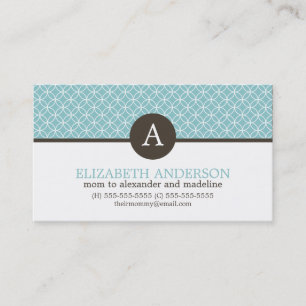 Modern Light Blue Circles Pattern Monogram Calling Card