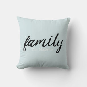 Modern Light Blue Family Monogramed Throw Pillow