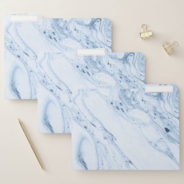 Modern Light-blue Faux Marble Fluid Swirls File Folder (Set)