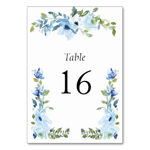 modern light blue floral frame wedding table number