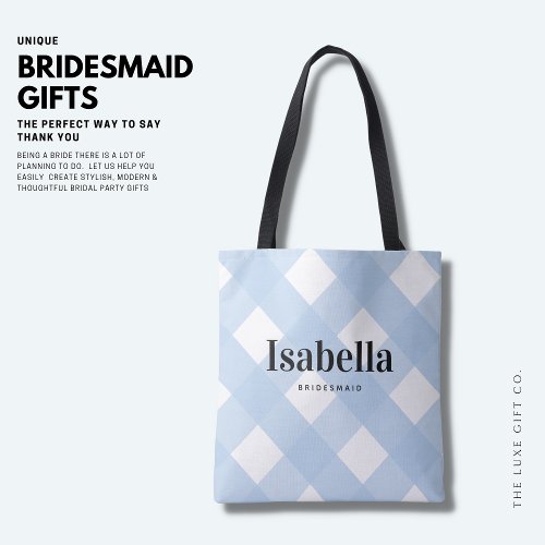 Modern Light Blue Gingham Check Bridesmaid Bag