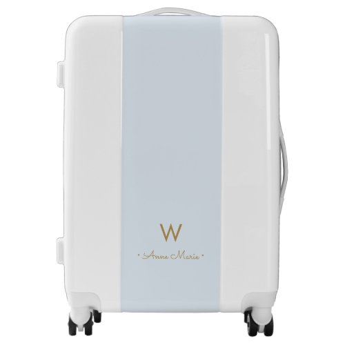 Modern Light Blue Gold Minimalist Monogram Luggage