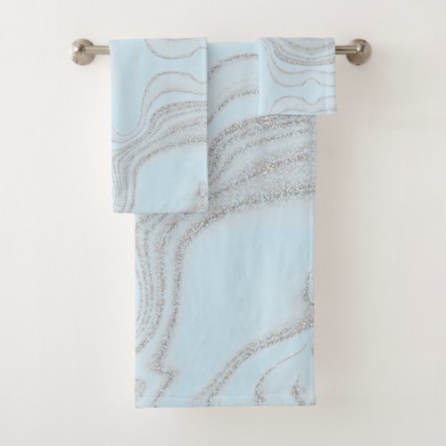 Modern light blue gray abstract marble pattern bath towel set