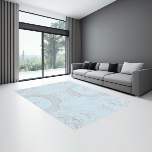 Modern light blue gray abstract marble pattern rug