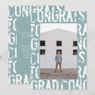 Modern light blue grungy simple photo graduation invitation