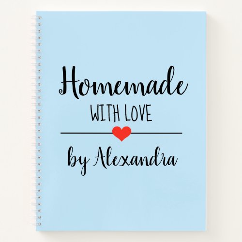 Modern light blue Homemade with love recipe Notebook