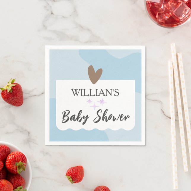 Modern Light Blue Little Star Baby Shower Napkins (Insitu)