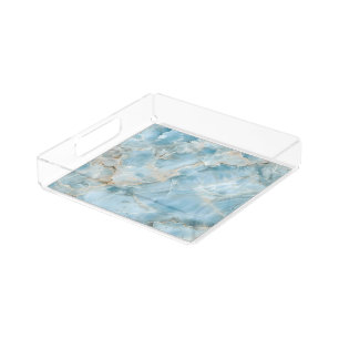 Modern Light Blue Luxurious Aesthetic Gemstone Acrylic Tray