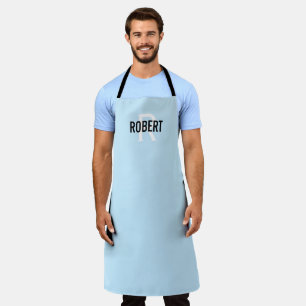 Modern light blue man monogram name apron