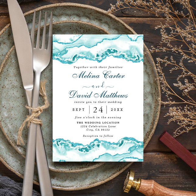 Modern Light Blue Marble Wedding Invitation (Creator Uploaded)