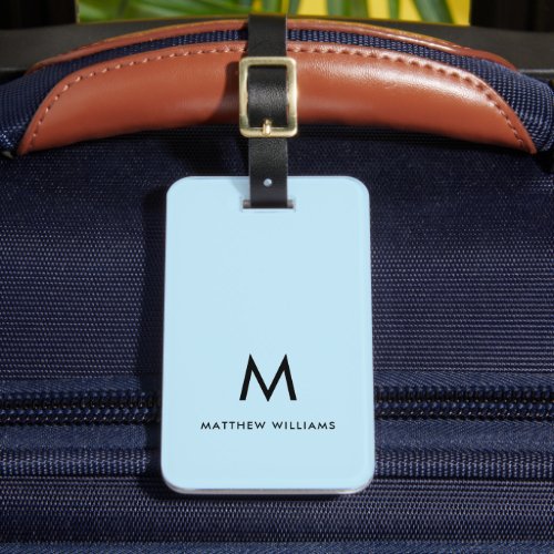 Modern Light Blue Minimal Monogram Custom Luggage Tag