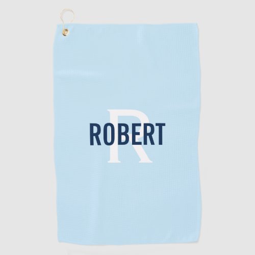 Modern light blue monogram mens name golf towel