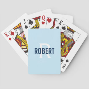 Modern light blue monogram name  poker cards