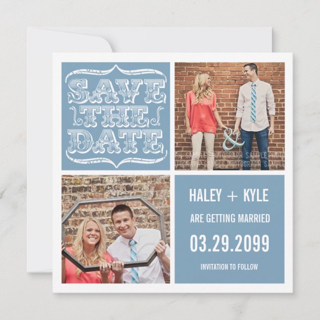 Modern Light Blue Save the Date Square Photo Cards (Front)