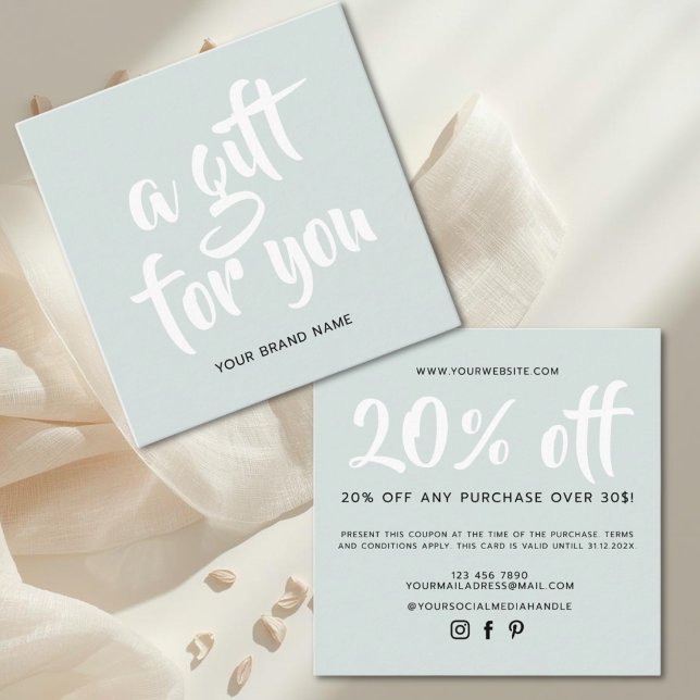 Modern light blue script coupon discount card (Creator Uploaded)